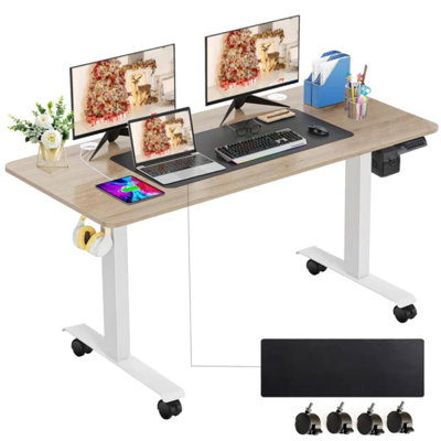Maurycy 63" Electric Height Adjustable Standing Desk With 4 Casters, 2 Hooks, Big Mouse Pad by Inbox Zero