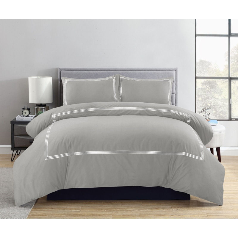 Harmonia Polyester Duvet Cover Set with Pillowcases, Double Duvet Cover + 2 Standard Pillowcases, Grey/White