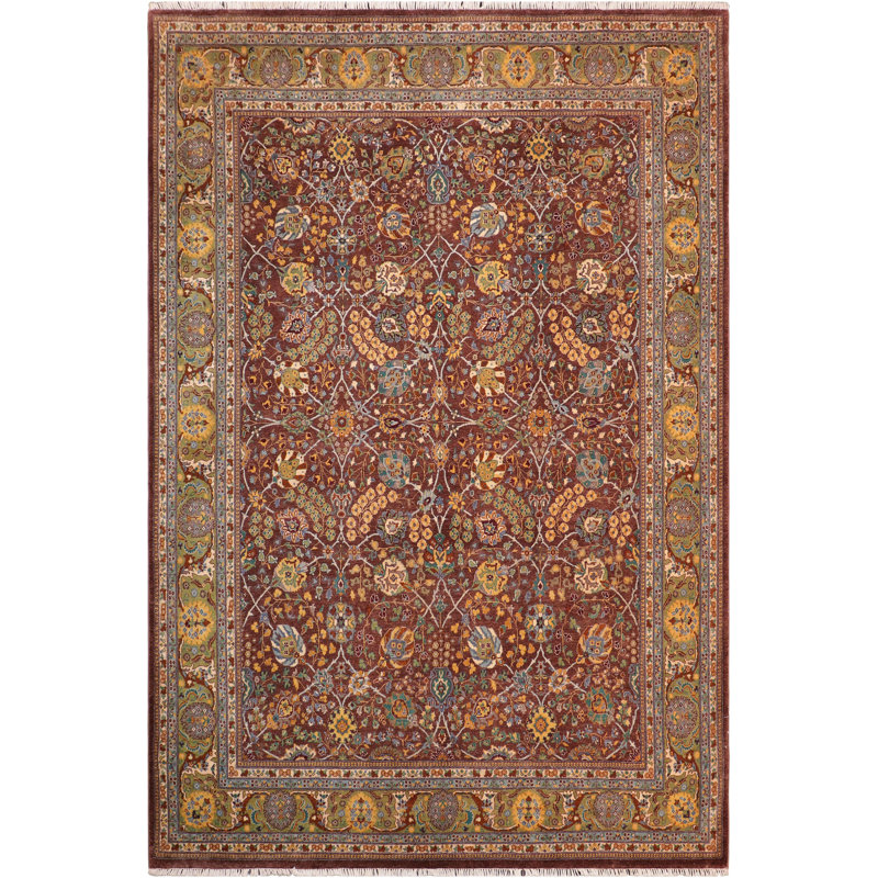 Tapis brun / rouge en laine noué à la main 8 pi 2 po x 9 pi 11 po Abagail