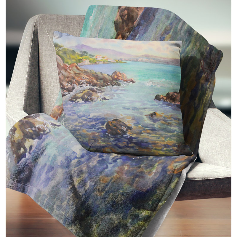 Peinture, oreiller Cote d Azur, France, 18" x 18", Coussin décoratif