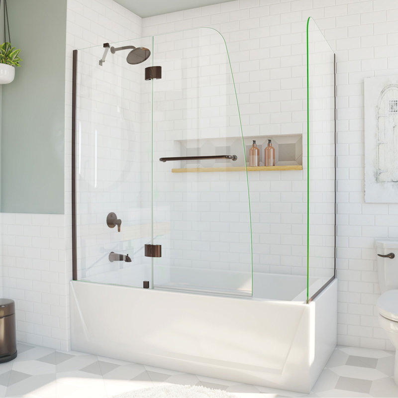 Porte de baignoire à charnière l 56 po x H58 po Aqua, Bronze huilé