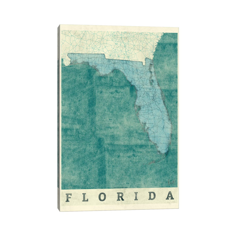 Florida Map by Hubert Roguski - Wrapped Canvas Print, 101.6 cm H x 66.04 cm W x 1.91 cm D
