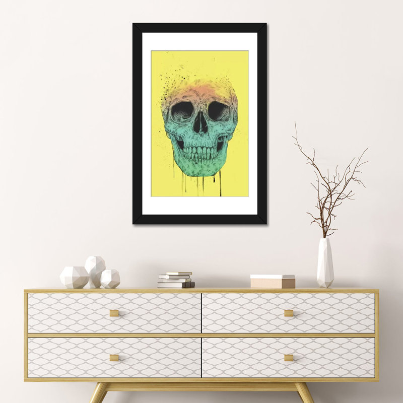 « pop art crâne », impression sur toile tendue, H 24 po x l 16 po x P 1 po, Papier d'art encadré noir, Blanc