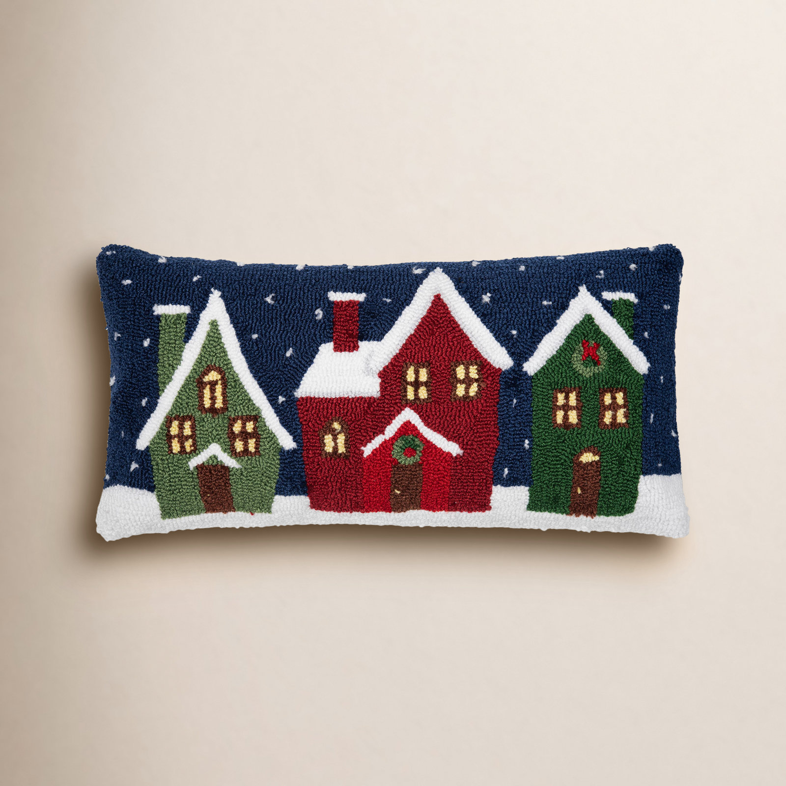 Winter Village Hooked Pillow