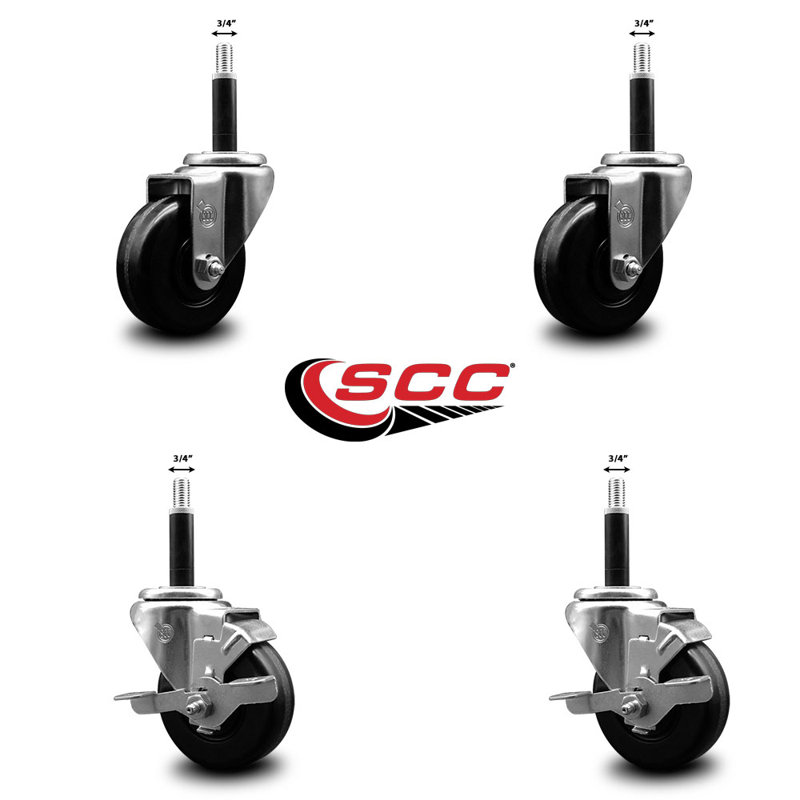 Ensemble de roulettes extensibles pivotantes avec roues Phenolique 2 freins SCC TLB 3-1 / 2 "x 3/4"