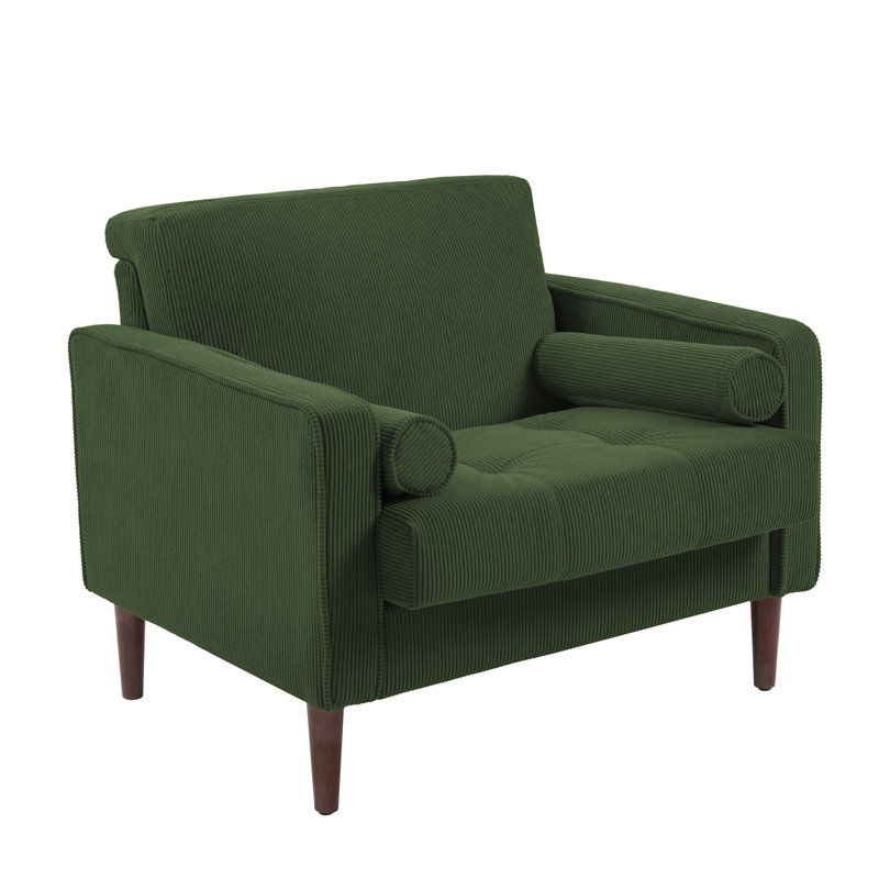 Green Corduroy Upholstered Accent Chair with Wood Legs