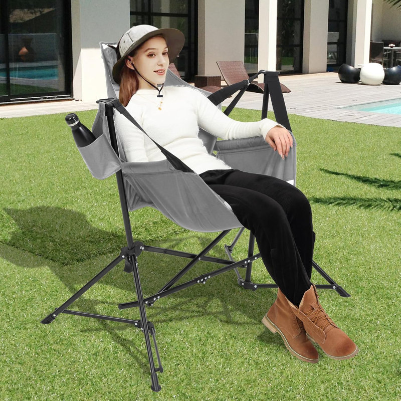Hammock Folding Camping Chair - Outdoor Folding Portable Swing Camp Chairs with Aluminum Alloy Adjustable Back and Pillow Cup Holder for Beach Lawn Patio