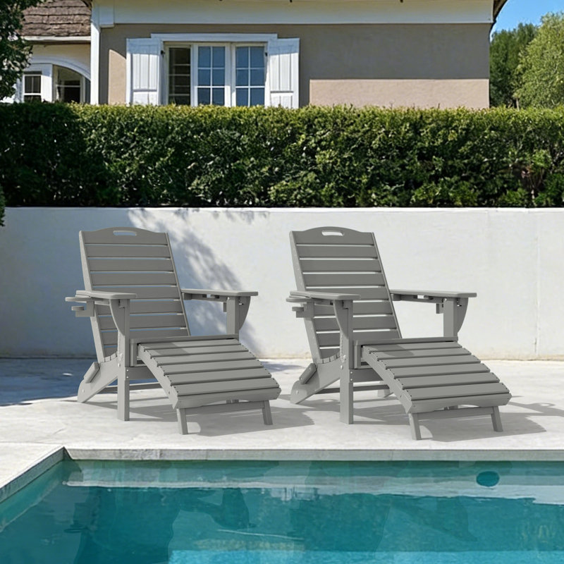 Chaise Adirondack pliable à texture bois avec repose-pieds et dossier réglable, Gris
