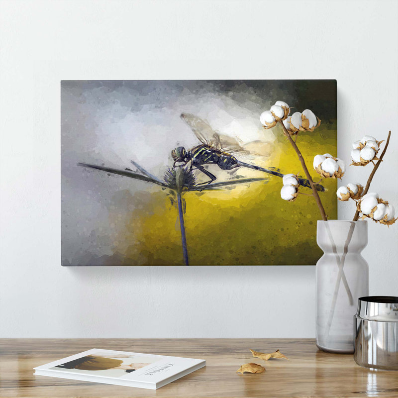 Dragonfly Upon A Thistle In Abstract - Wrapped Canvas Print, 60cm H x 91cm W x 3cm D