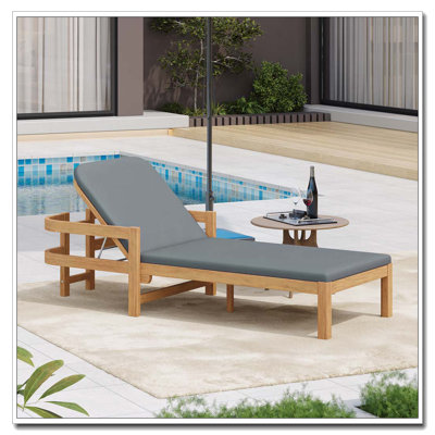 Outdoor Acacia Chaise Lounge, Adjustable Recliner with Weather-Resistant Cushion