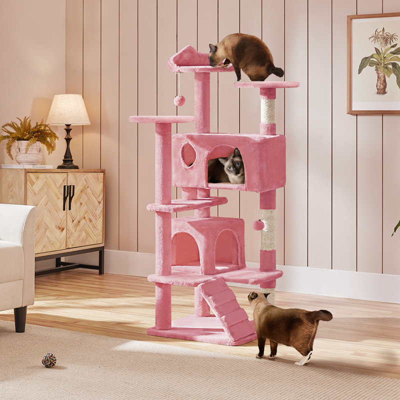 Meuble pour chat avec poteau à griffer pour chat Dagenham, H 54 po x l 20 po x P 20 po, Rose