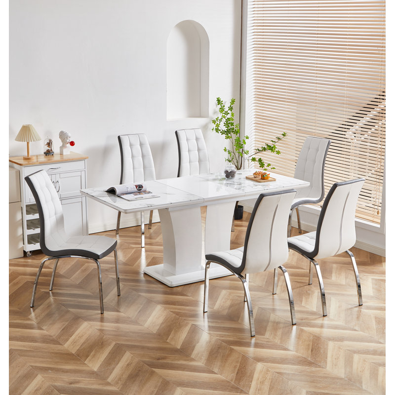 Braulio 6 - Person Dining Set, White/Silver