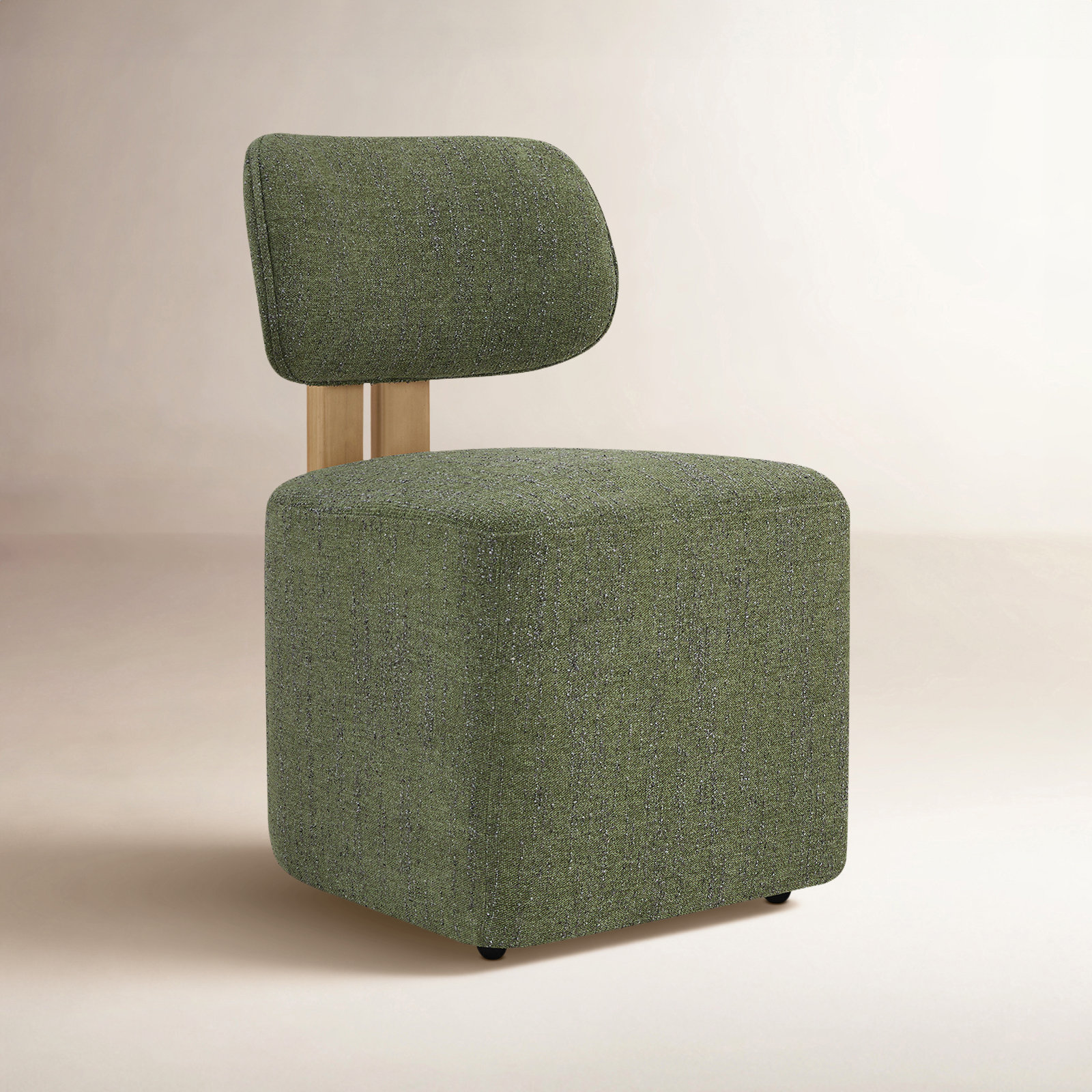 Modern Upholstered Dining Chair with Solid Wood Frame and Casters, Chenille Green