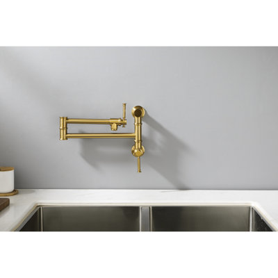 Pot Filler Faucet Wall Mount - Brass, Gold Color, Double Handles, Splash- Modern Brass Mount, Gold, Finish