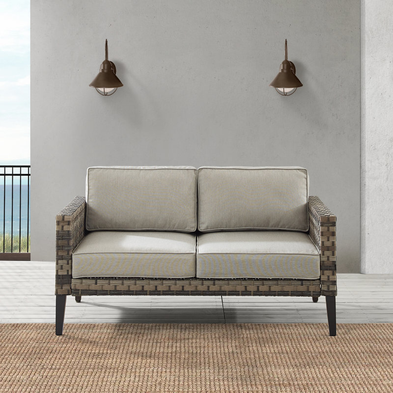 Causeuse d'extérieur en osier avec coussins de 56,5 po Clancie, Taupe