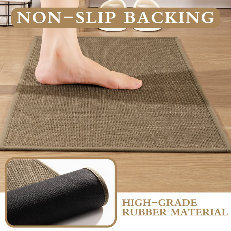 5 Piece Linen-Look Bath Rug Set with Non-Slip Backing, Coffee
