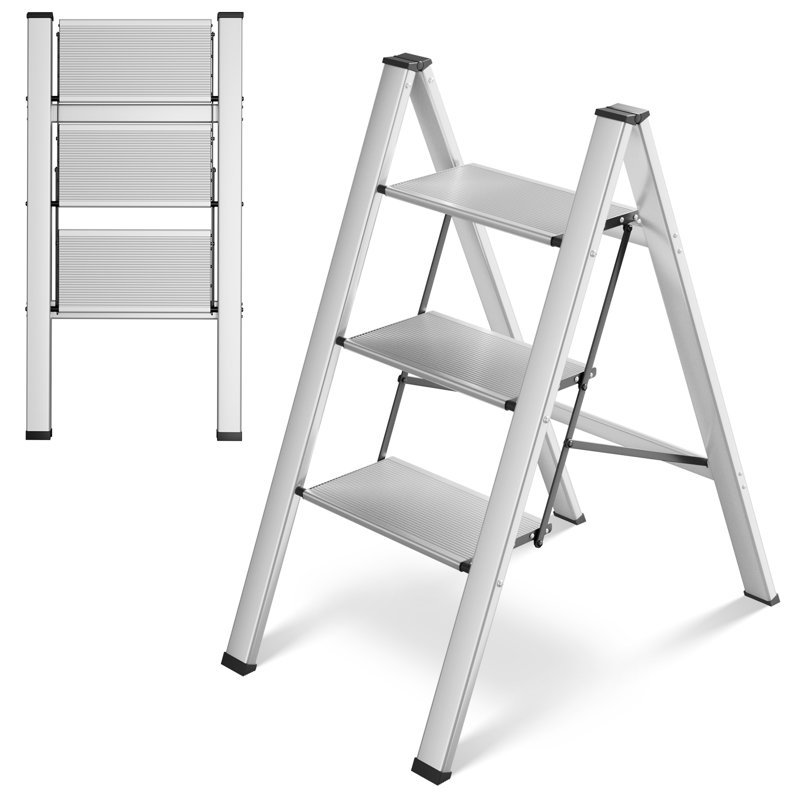 Échelle à 3 marches, échelle en aluminium pliante à 3 marches avec pédale antidérapante, escabeau pliant d'une capacité de 330 lb, escabeau léger pour la cuisine, le bureau, la maison, le garage