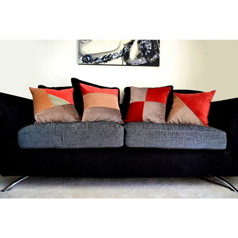 Slane Patchwork Square Cushion Cover, Red/Caramel/Brown, 43 x 43cm