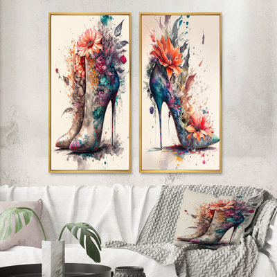 2 pièces sur toile - Bouquet floral chaussures à talons hauts