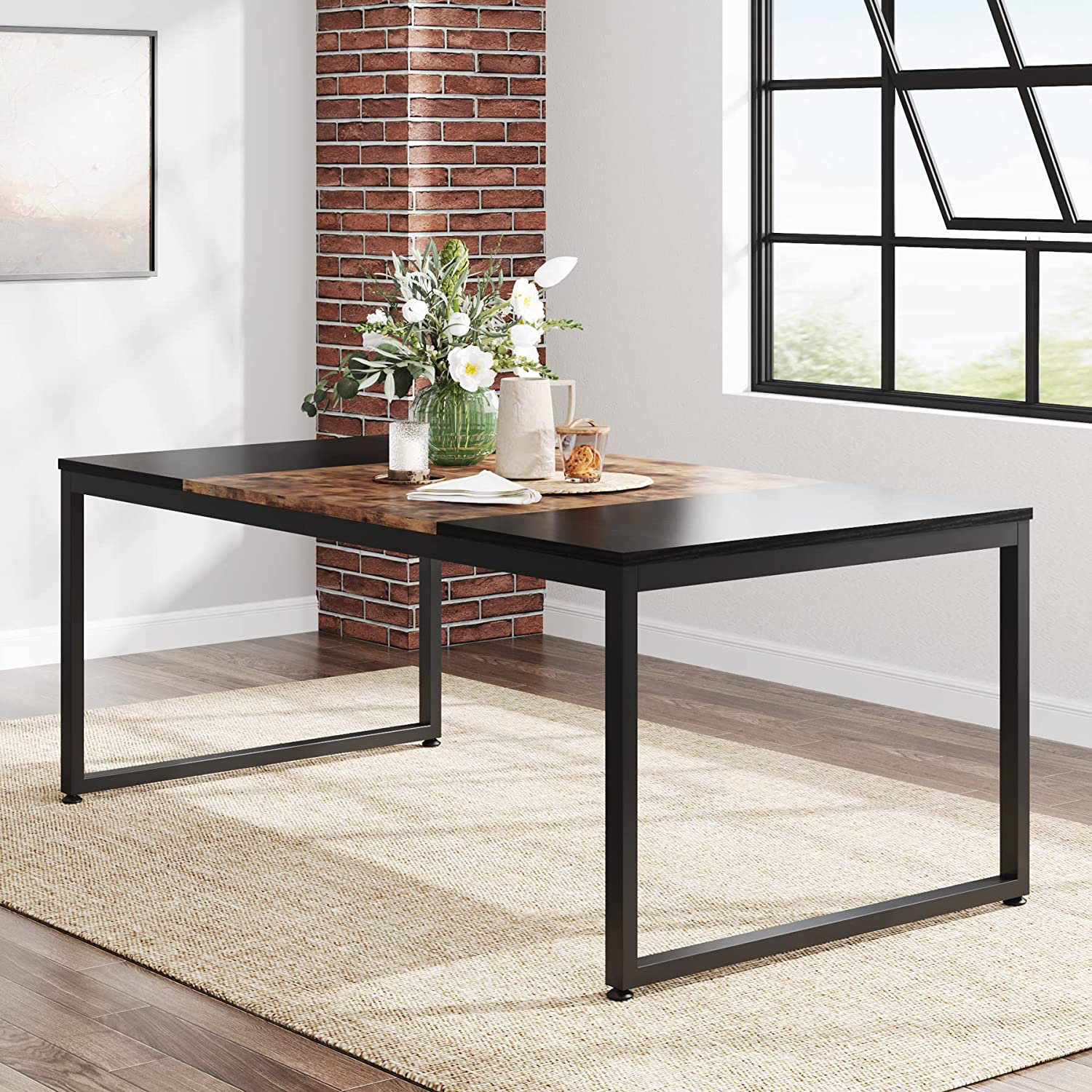 70.86 in. Large Modern Rectangular Tempered Glass Dining Table Top Wit