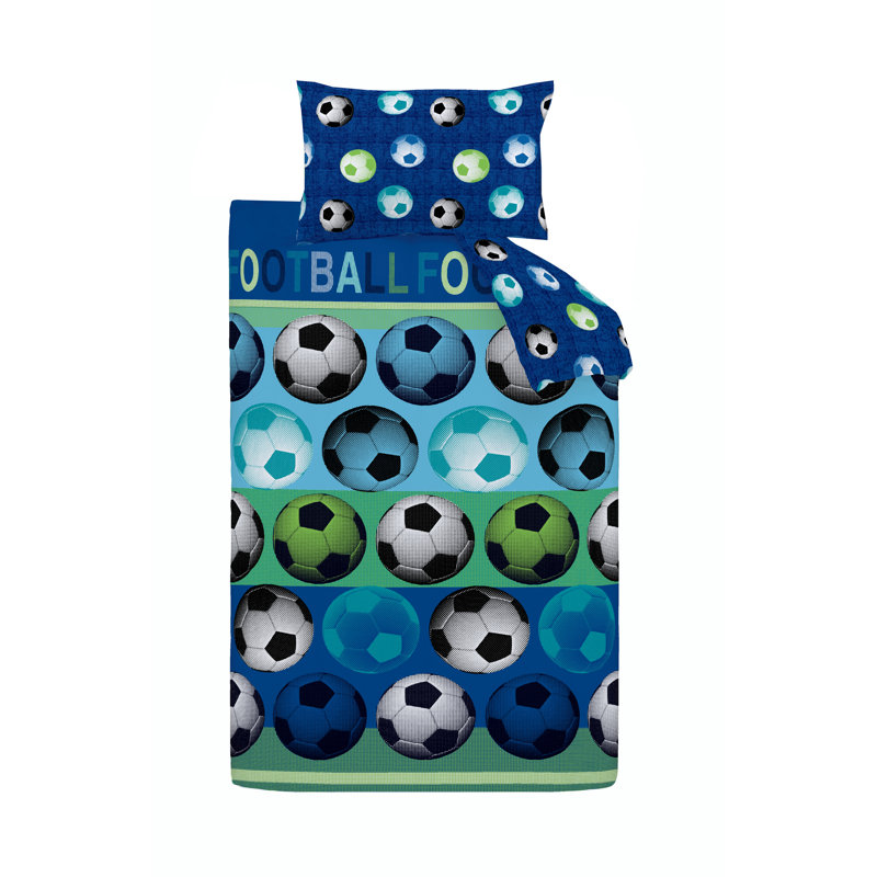 Football Duvet Cover Set with Pillowcases, Blue, Double Duvet Cover + 2 Standard Pillowcases