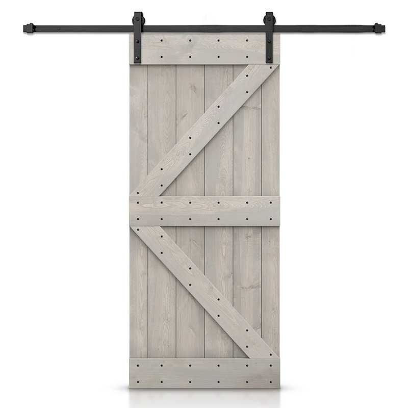 84'' Knotty Pine Rustic Barn Door with Matte Black Hardware