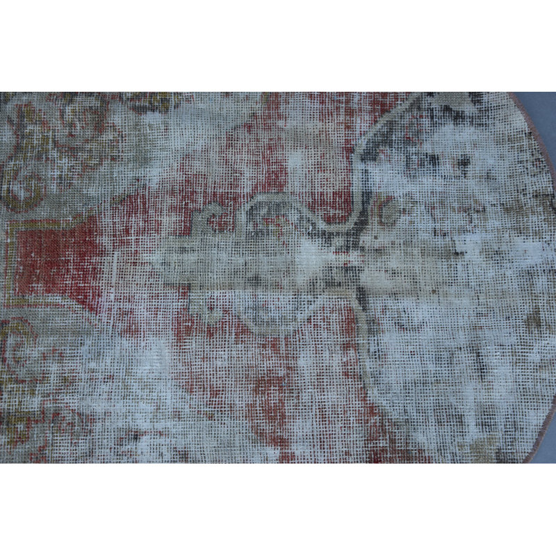 Tapis rétro vintage de style oriental Anatolian turc au design unique - Petit tapis rond en laine antique