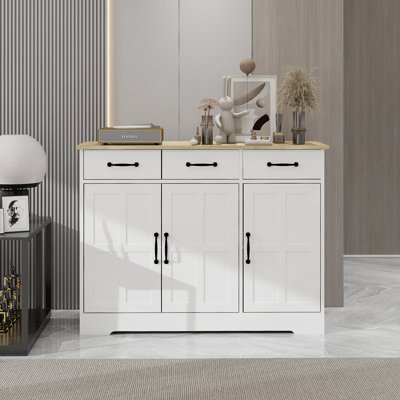 Farmhouse Buffet Cabinet Storage Sideboard With 3 Drawers And 3 Doors