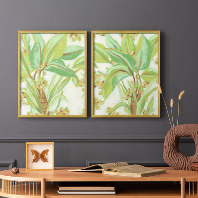 «Island Leaf Fresco I», reproduction encadrée de qualité supérieure - prête à être accrochée - aucun clou requis - aucun clou requis