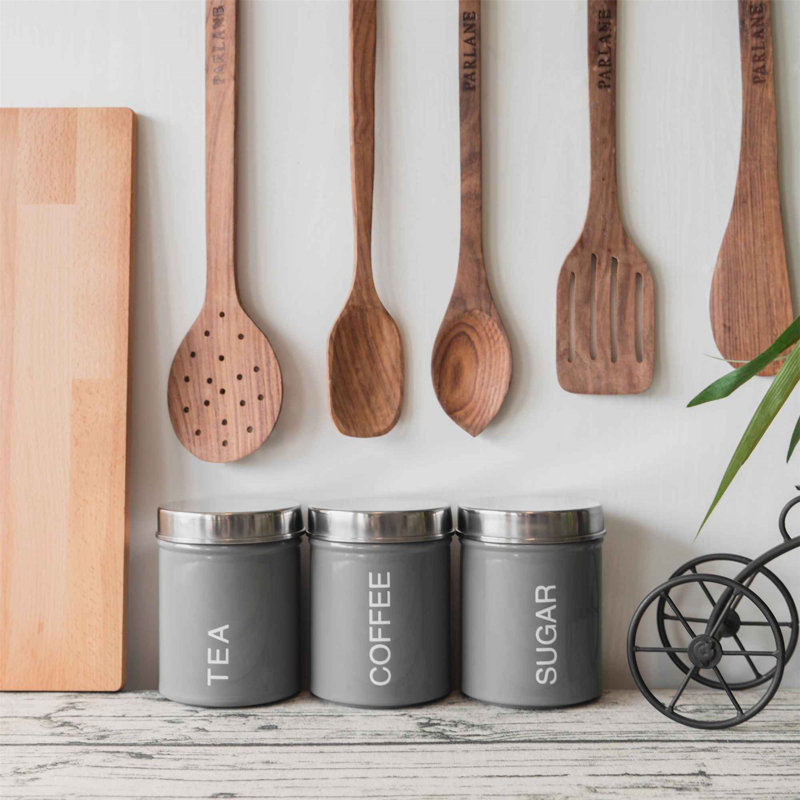 Harbour Housewares - Round Metal Kitchen Tea Canister, Grey, 12.7cm H x 9.5cm W x 9.5cm D