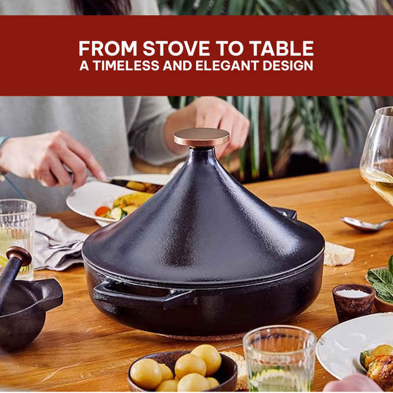 Black Enameled Cast Iron Fondue Pot with Bronze Knob