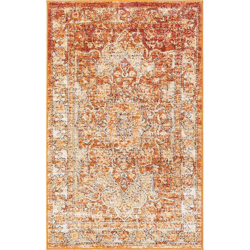 Tapis traditionnel orange Marjelle, Rectangle 5 pi x 8 pi