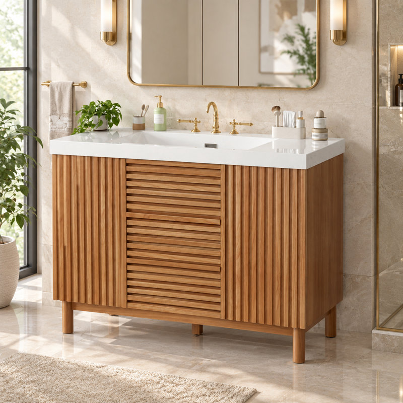 Meuble-lavabo simple 47,2 po avec lavabo en résine et armoire de rangement
