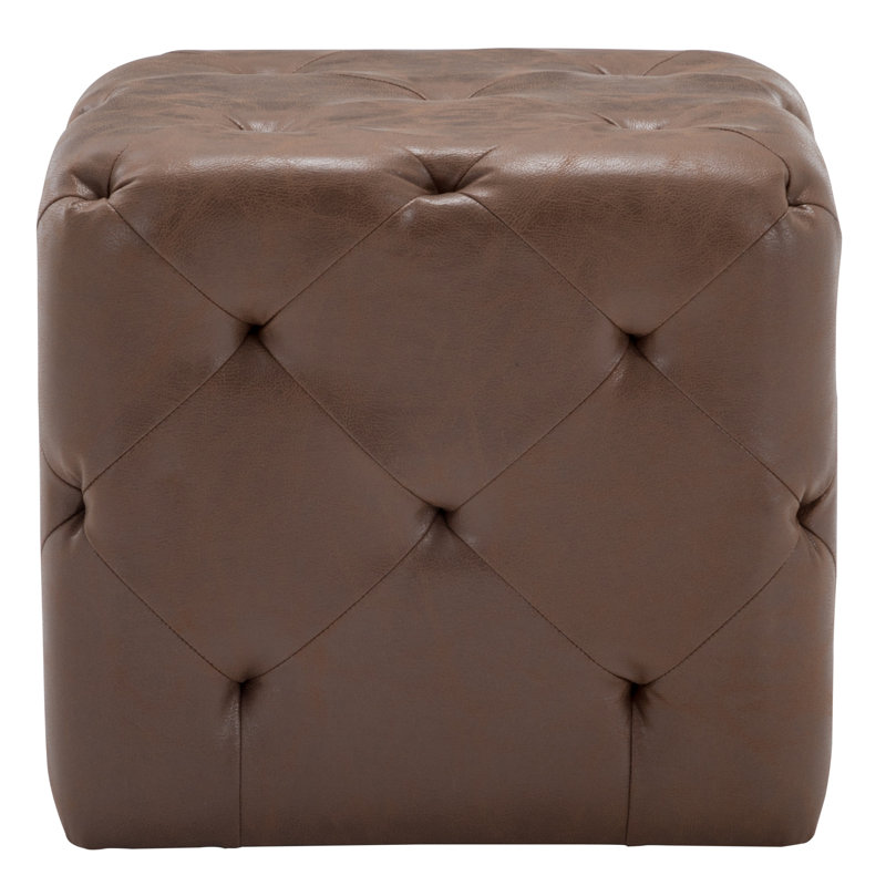 19-Inch Square Tufted Ottoman Footstool, Upholstered Cube Pouf With Button Tufting For Living Room, Bedroom (Multiple Fabrics)