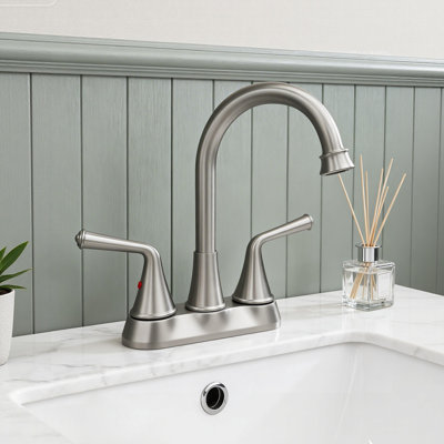 Modern-Style 4-Inch Two-Handle Bathroom Sink Faucet, Includes Drain Assembly, Water-Saving Bathroom Sink Mixer Faucet