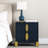 Theo Nightstand, 2 Drawers, Retro Gold Handles And Black Wood, 25 Inch