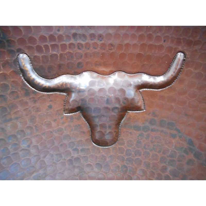 Lavabo de salle de bain rond en cuivre 15 po avec design LONGHORN / STEER