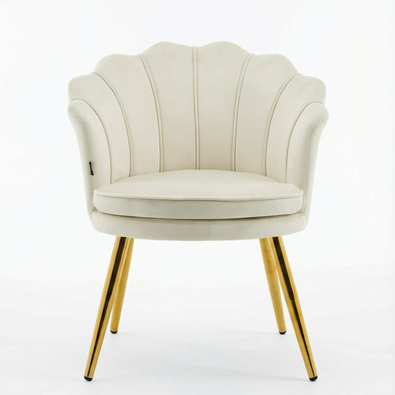 Modern 19" Wide Seat Upholstered Accent Chair Shell Vanity Chair Barrel Chair  with Gold leg, Begie Velvet