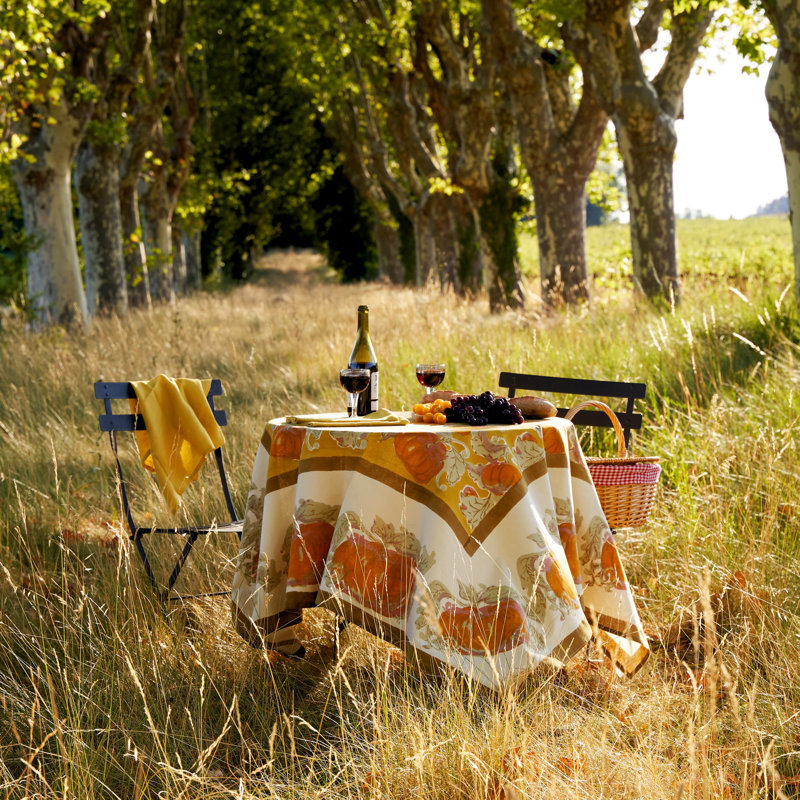 Pumpkin Tablecloth in Orange & Mustard, 142" L x 71" W, Yellow