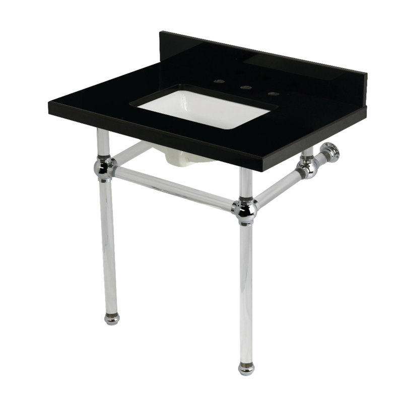 Kingston Brass Templeton 30-Inch Black Granite Console Sink with Acrylic Legs (8-Inch, 3-Hole), Polished Chrome