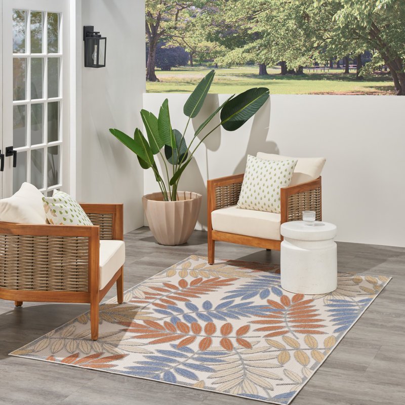 Tapis floral intérieur / extérieur Ressie, Rectangle 6 pi x 9 pi