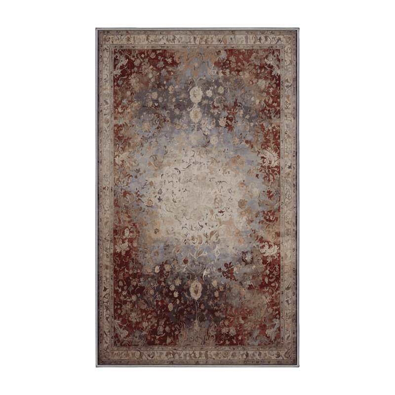 Machine Washable Gray Area Rug, Rectangle 5' x 7'