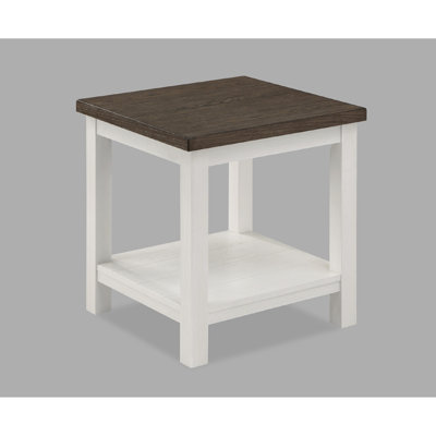 Table de bout carrée en bois brun et blanc, pour un espace de vie contemporain avec pièce supérieure, finition blanche à deux tons, solide