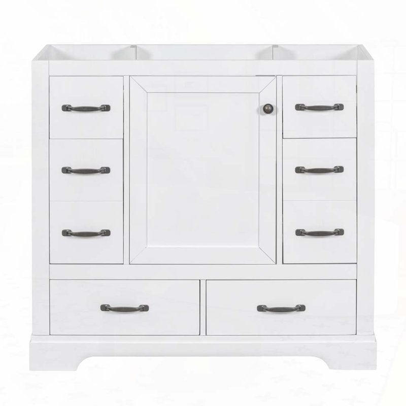 Meuble-lavabo de salle de bain sans lavabo, base d'armoire seulement avec 6 tiroirs, Noir, Blanc
