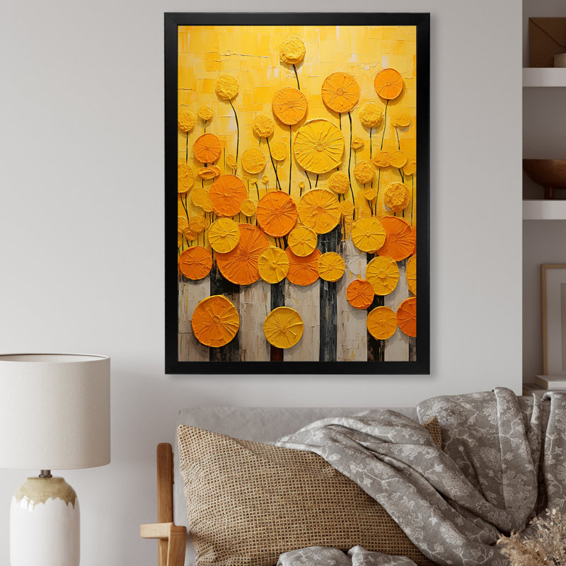 «Yellow Flowers Pottery Garden I», reproduction sur toile, H 20 po x l 12 po x P 1 po, Cadre simple noir