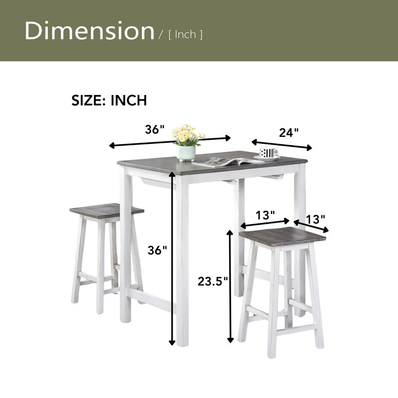 [Ensemble de salle à manger 3 pièces à hauteur de comptoir] Table basse avec 2 tabourets, Gris / Blanc