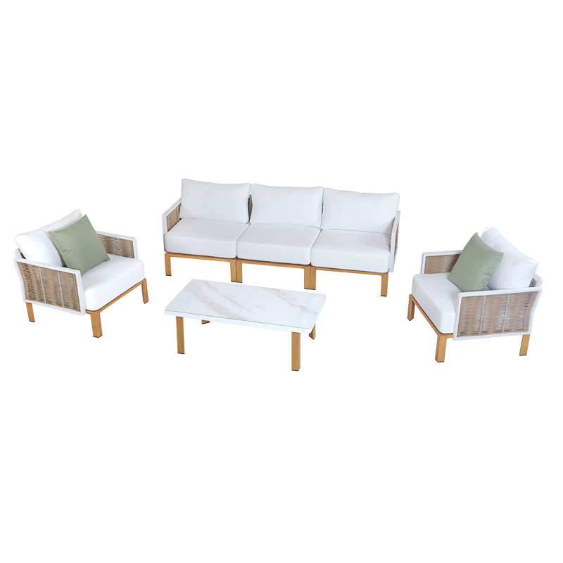 Ensemble de conversation moderne pour 5 personnes avec coussins en polyester et table basse Vine
