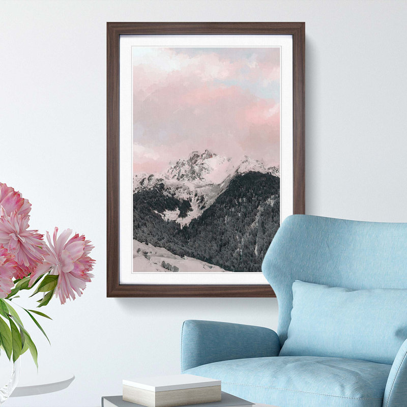 The Pink Mountain in Abstract - Picture Frame Graphic Art Print, Walnut Framed, 65cm H x 48cm W x 2cm D