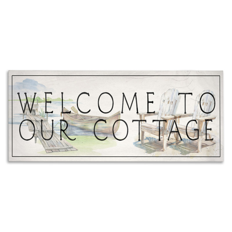 «Welcome Cottage at Lake's Edge», toile par Lil 'Rue, H 13 po x l 30 po