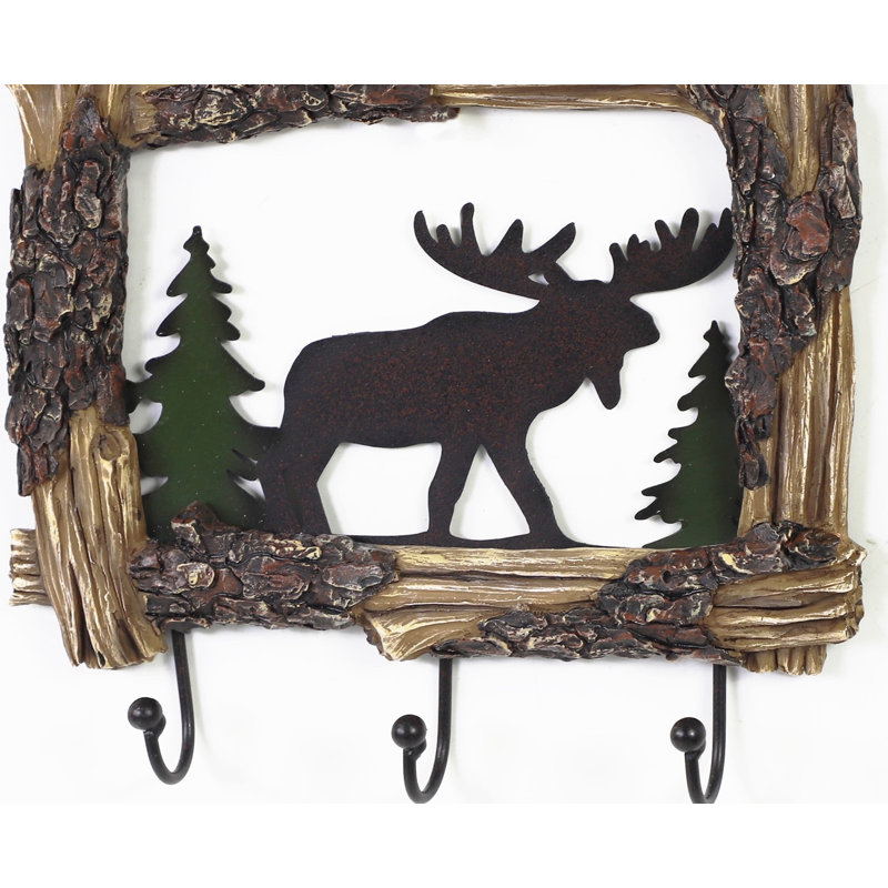 Rustic Moose Log Wall Hook Western Cabin Coat and Key Hanger